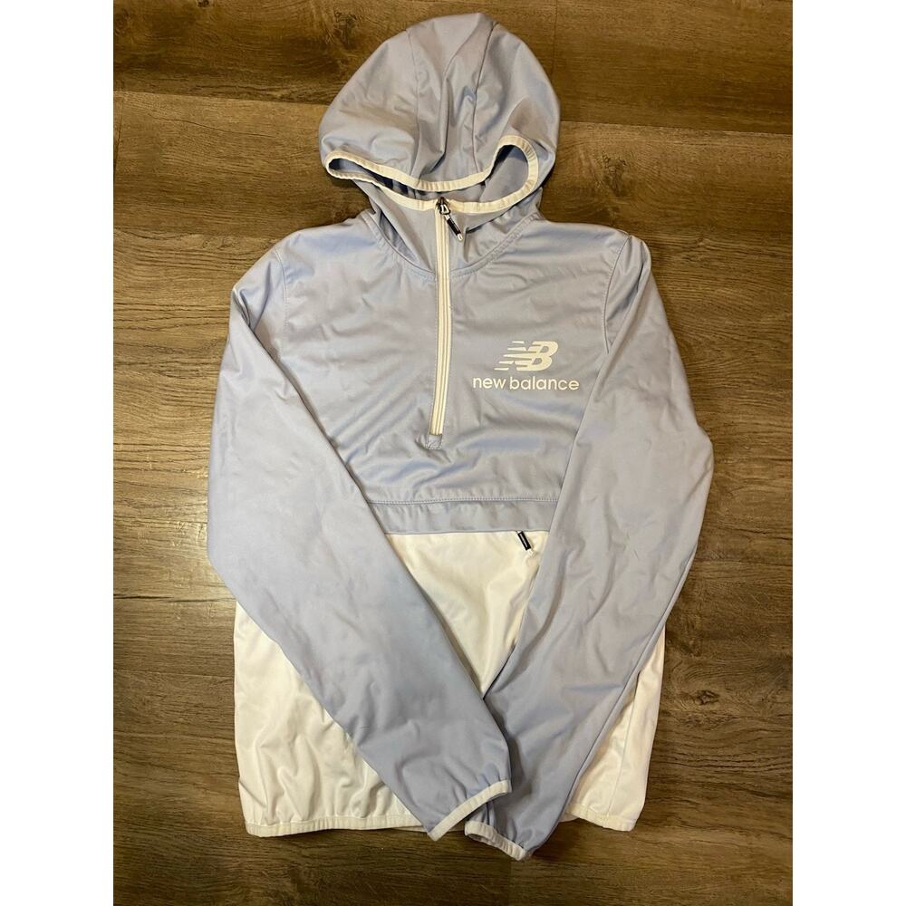 New Balance Jacket Women Small Blue White Lightweight Quarter Zip Hooded Spring